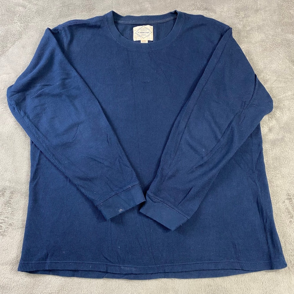 St John's Bay Mens Long Sleeve Waffle Knit Thermal Shirt Blue Large